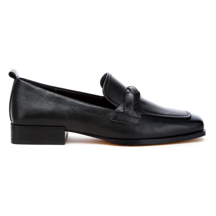 genuine leather braided loafers#color_black