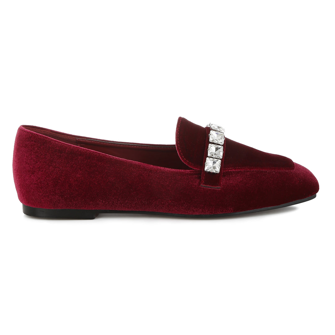 diamante strap velvet loafers
#color_dark-red