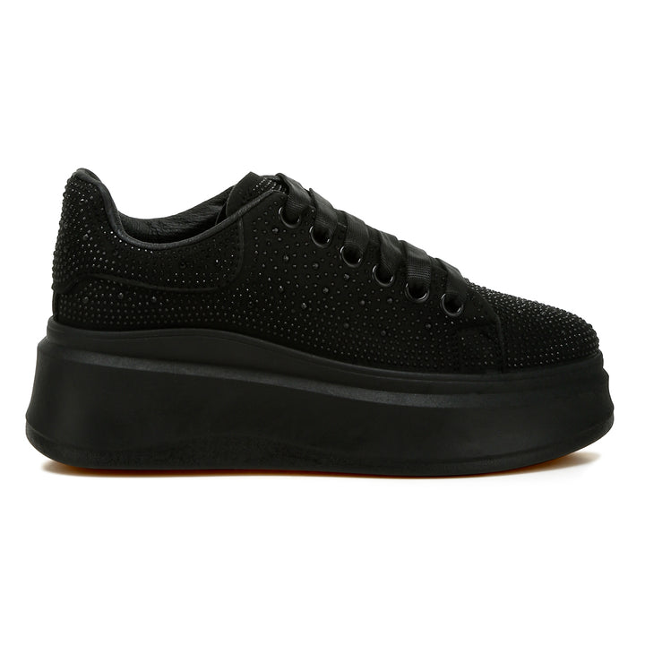 rhinestones embellished chunky sneakers#color_black