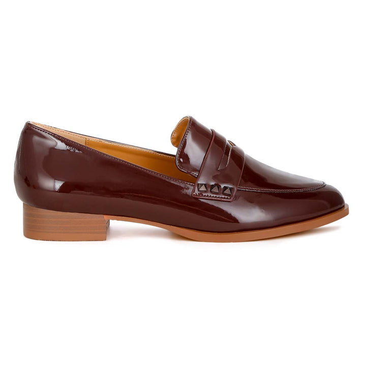 patent pleather penny loafers#color_brown