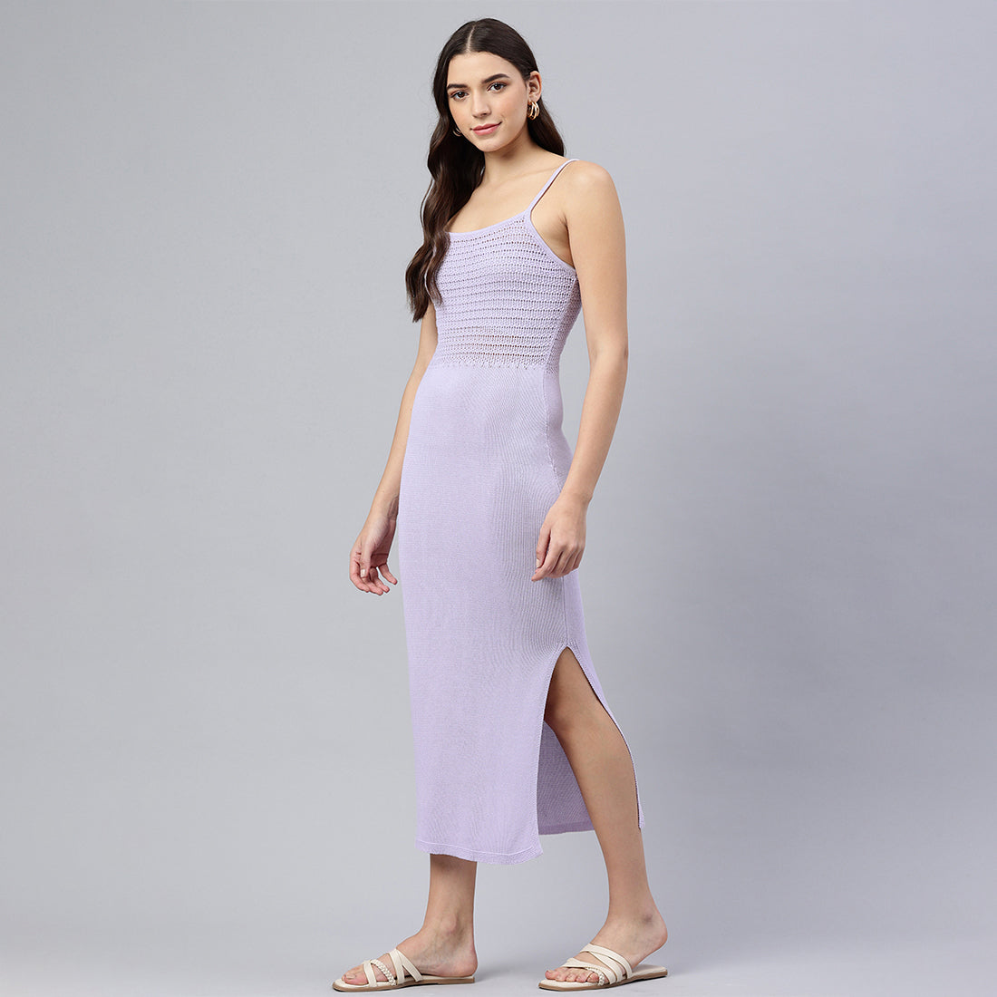 straight side slit dress#color_lilac
