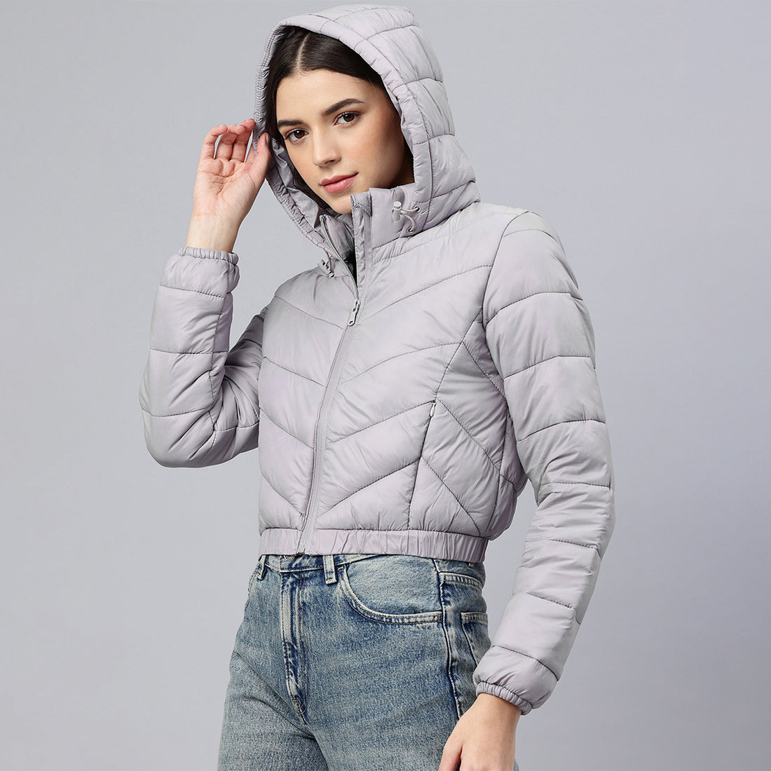cropped down hooded jacket#color_grey