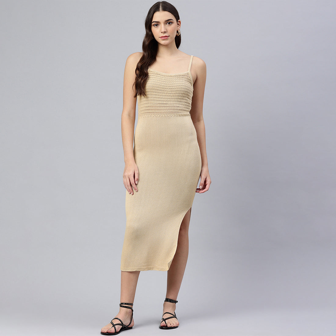 straight side slit dress#color_natural