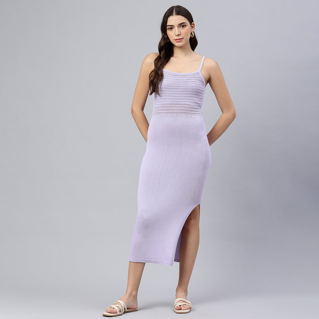 straight side slit dress#color_lilac