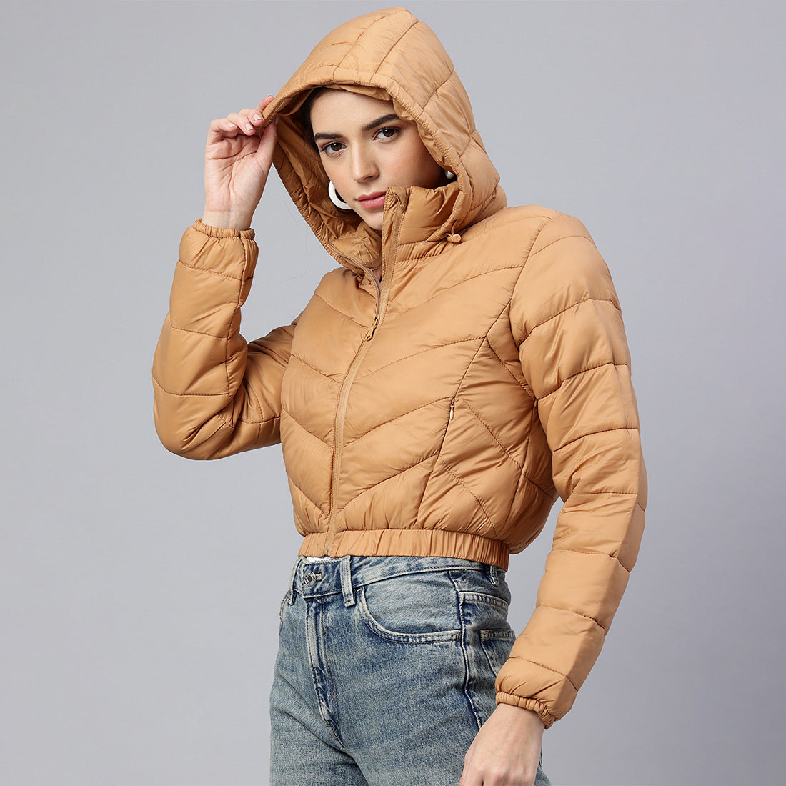 cropped down hooded jacket#color_camel