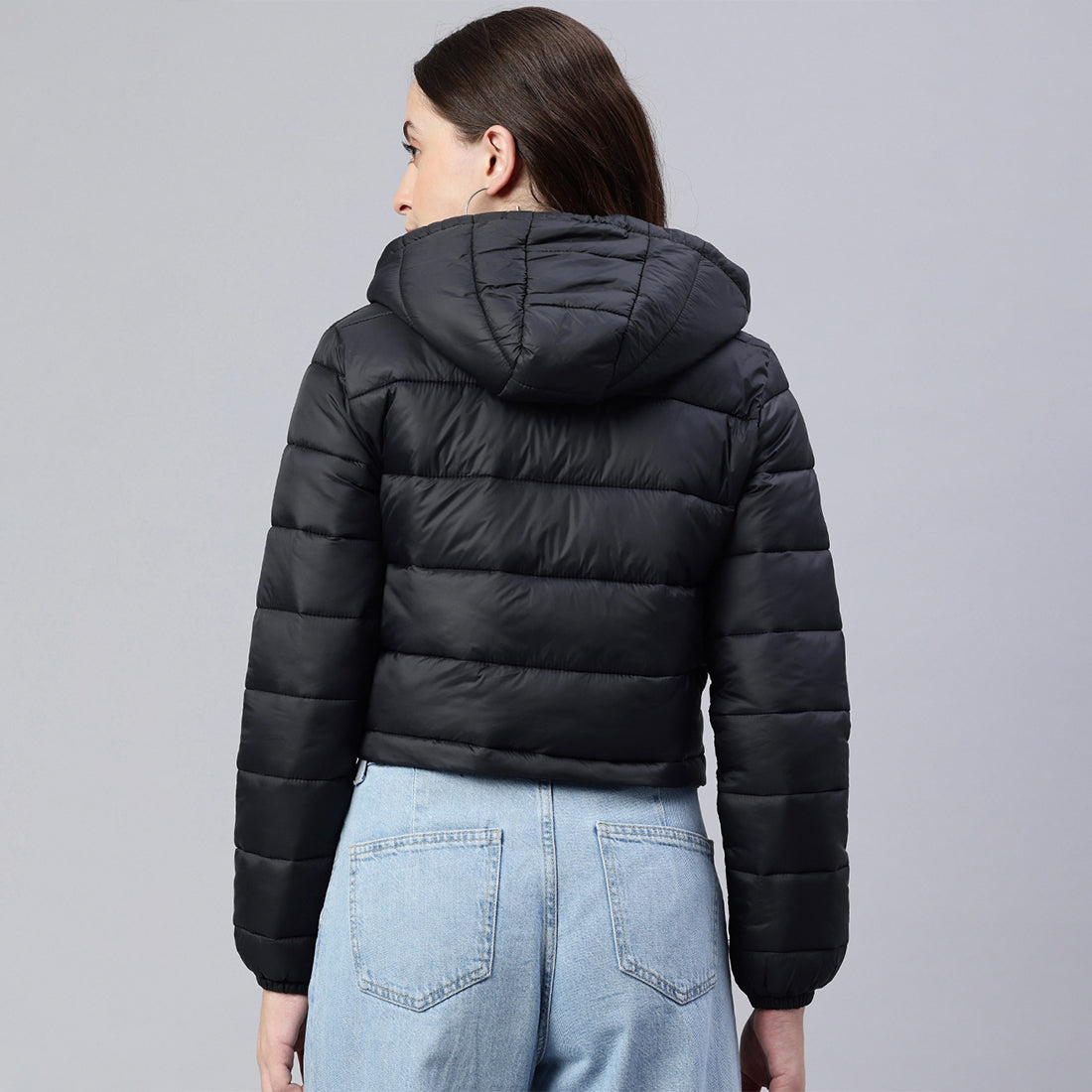 cropped down hooded jacket#color_black
