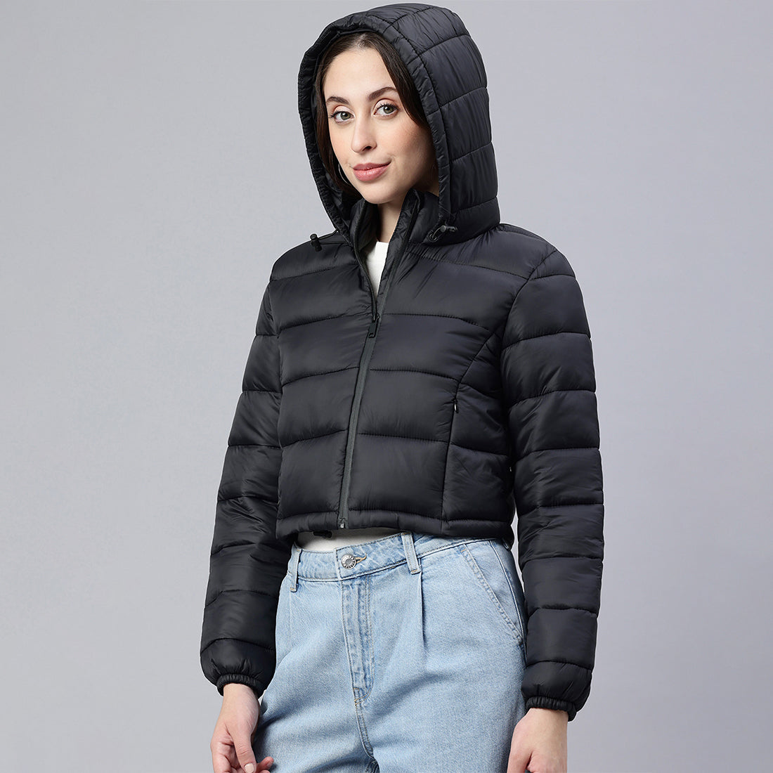 cropped down hooded jacket#color_black