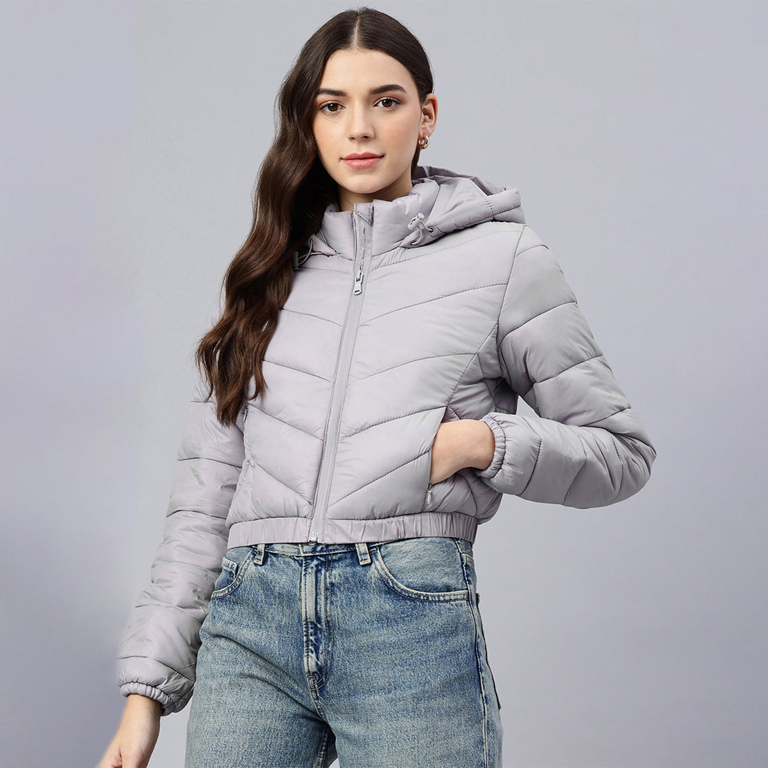 cropped down hooded jacket#color_grey