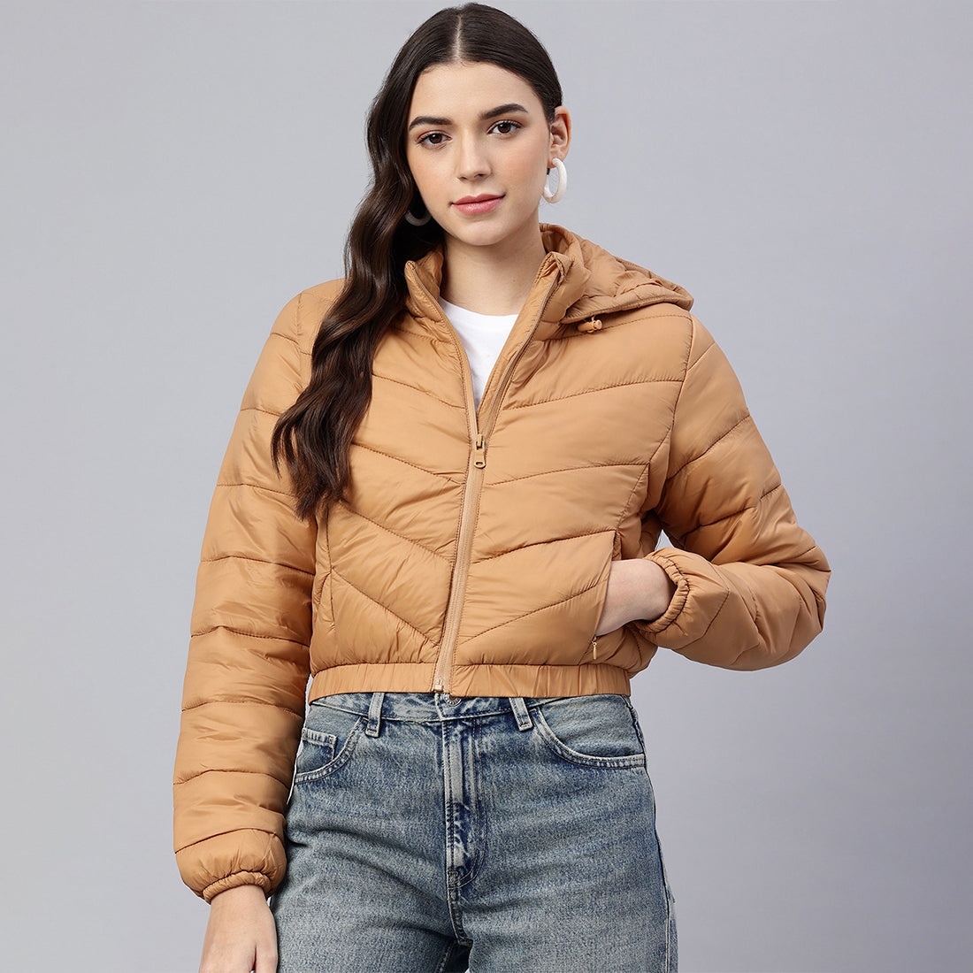 cropped down hooded jacket#color_camel