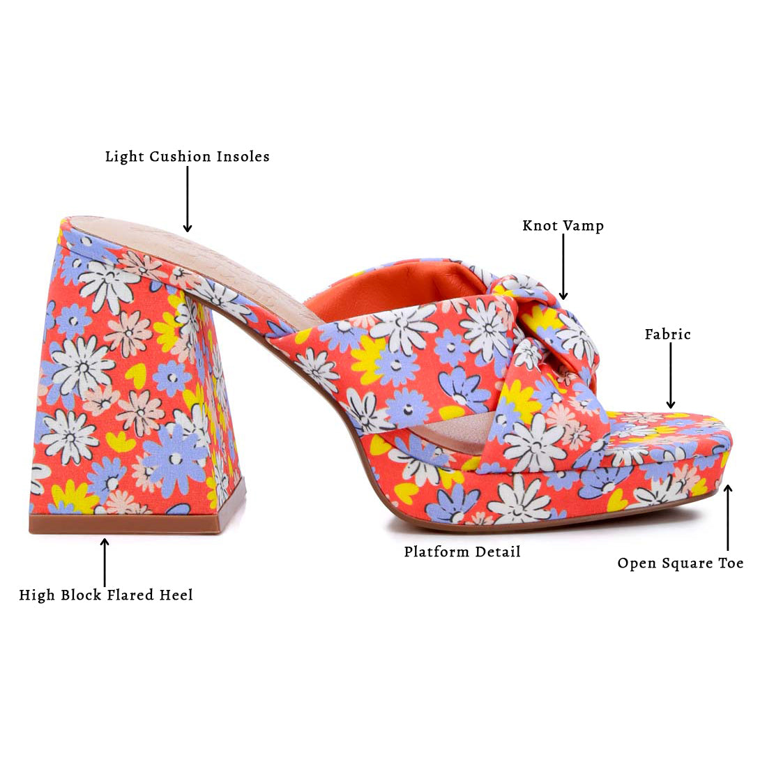 floral triangular block heel sandals#color_red