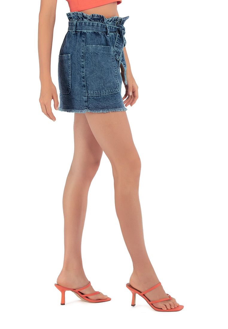 Blue Paperbag Denim Mini Skirt