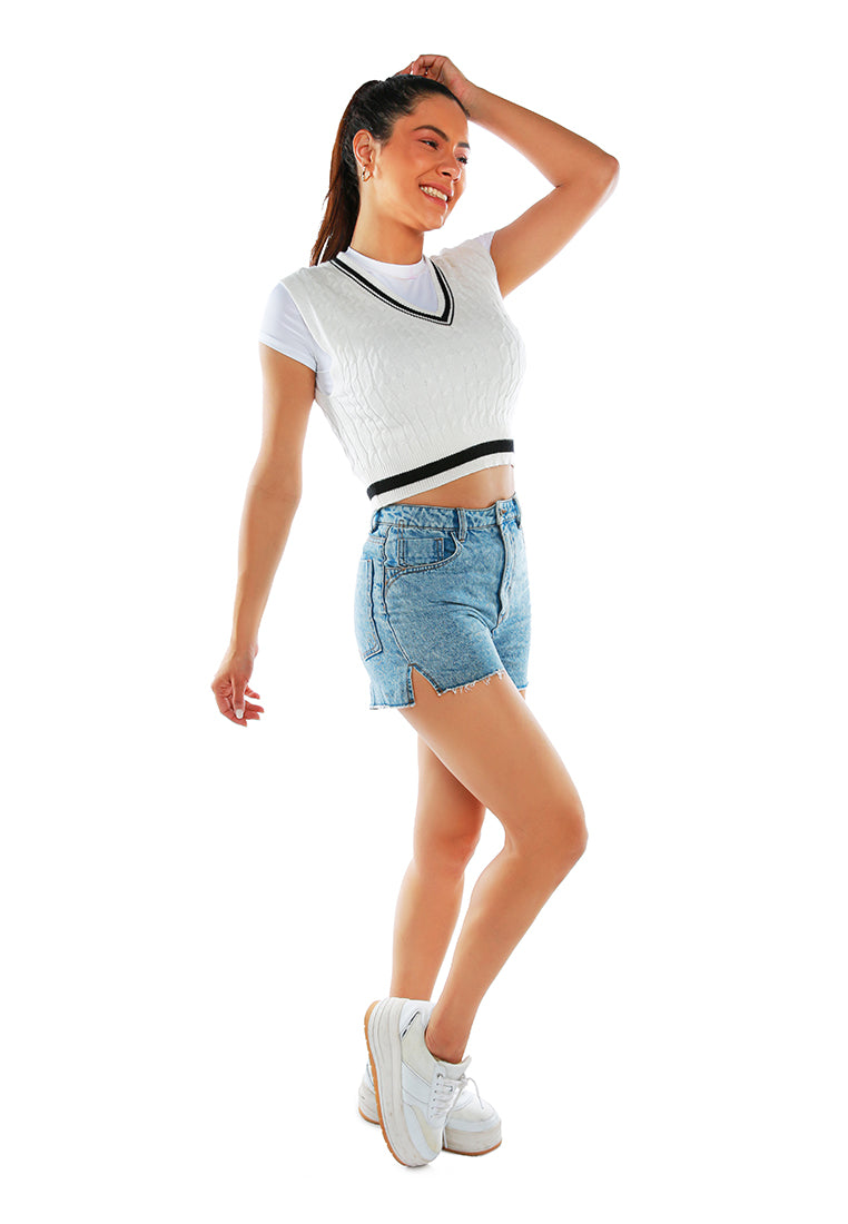 Light Blue Side Slit Raw Hem Denim Shorts