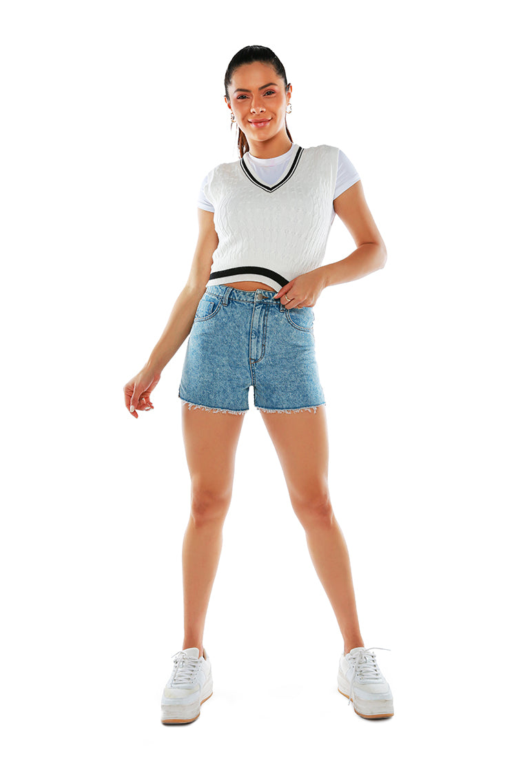 Light Blue Side Slit Raw Hem Denim Shorts