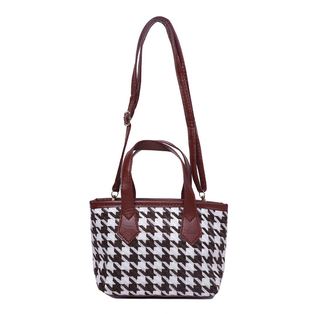 houndstooth pattern handbag#color_brown