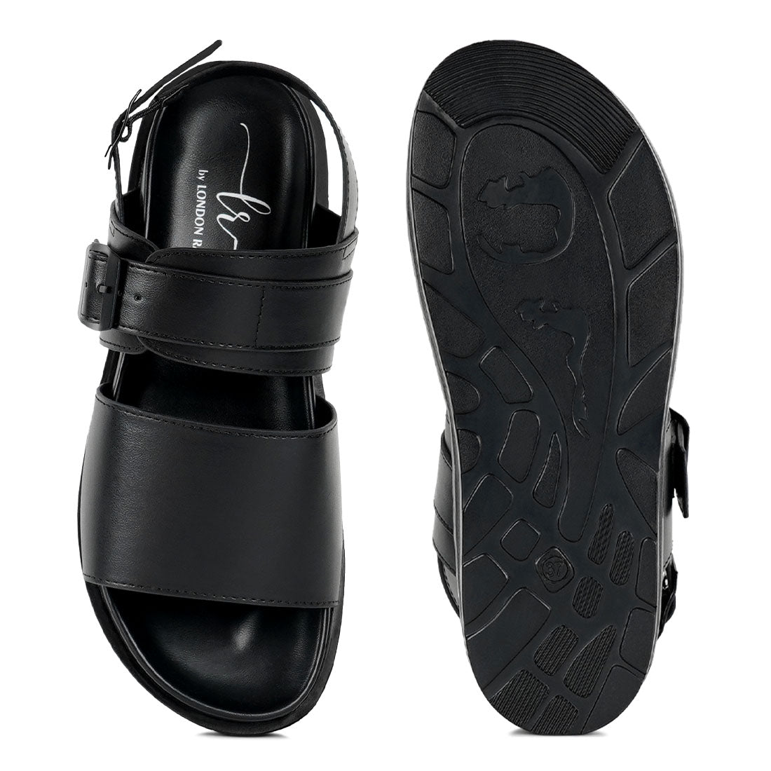 women pin buckle flatform sandals#color_black