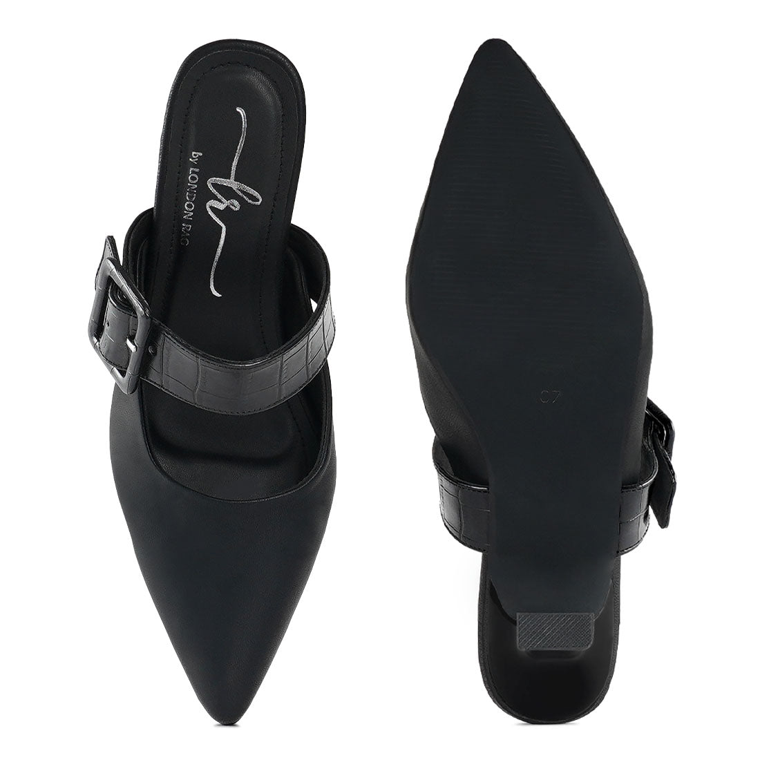 london rag women croco buckle strap detail mules#color_black