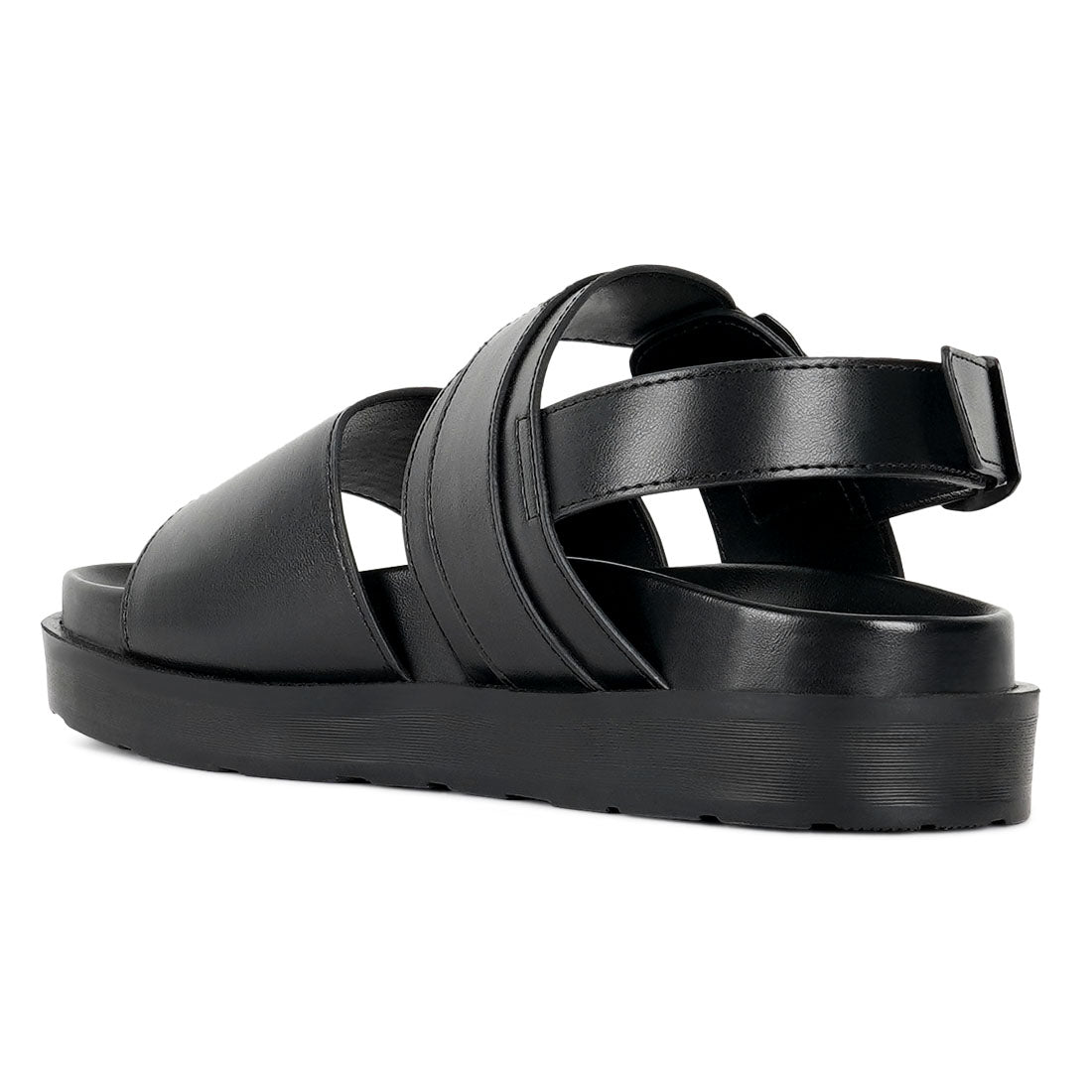 women pin buckle flatform sandals#color_black