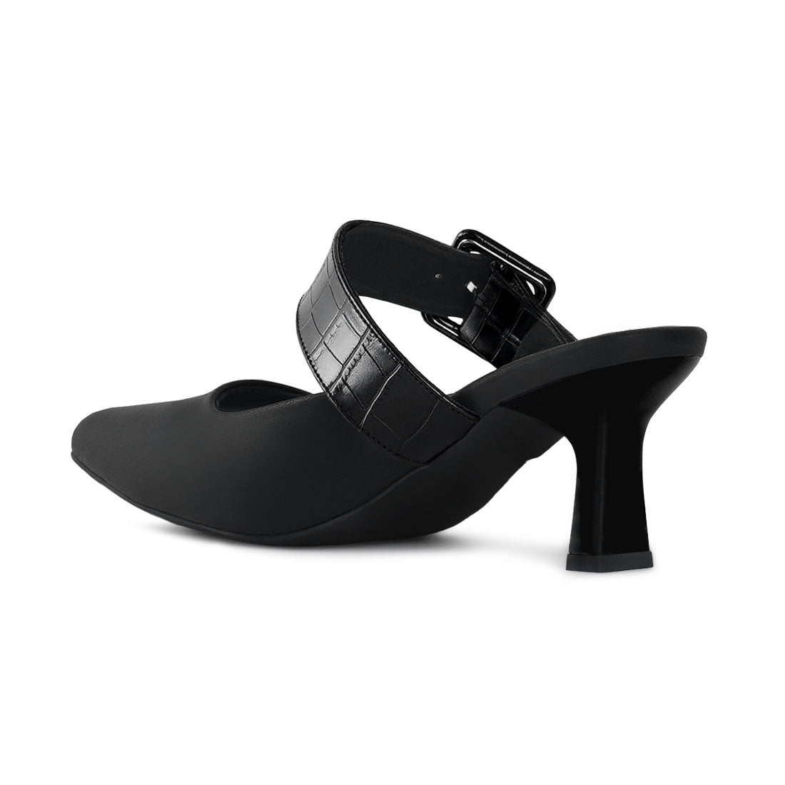 london rag women croco buckle strap detail mules#color_black