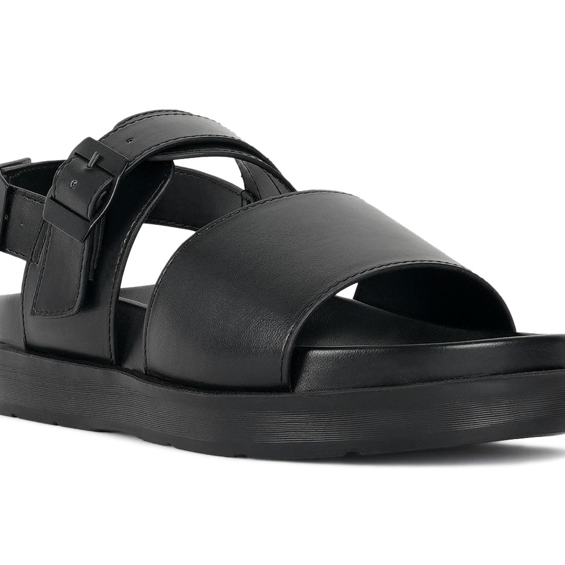 women pin buckle flatform sandals#color_black