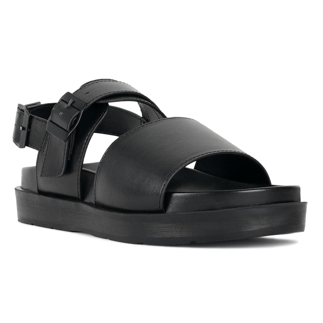 women pin buckle flatform sandals#color_black