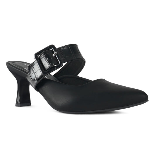 london rag women croco buckle strap detail mules#color_black