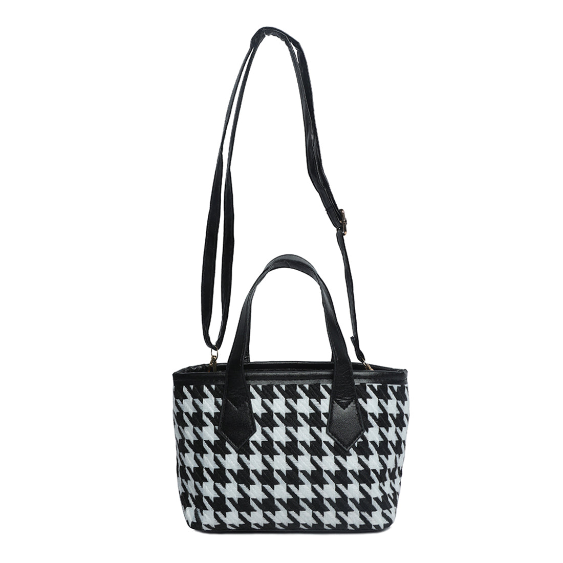 houndstooth pattern handbag#color_black