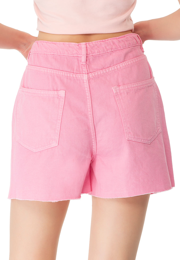 Pink Raw Hem Denim Shorts