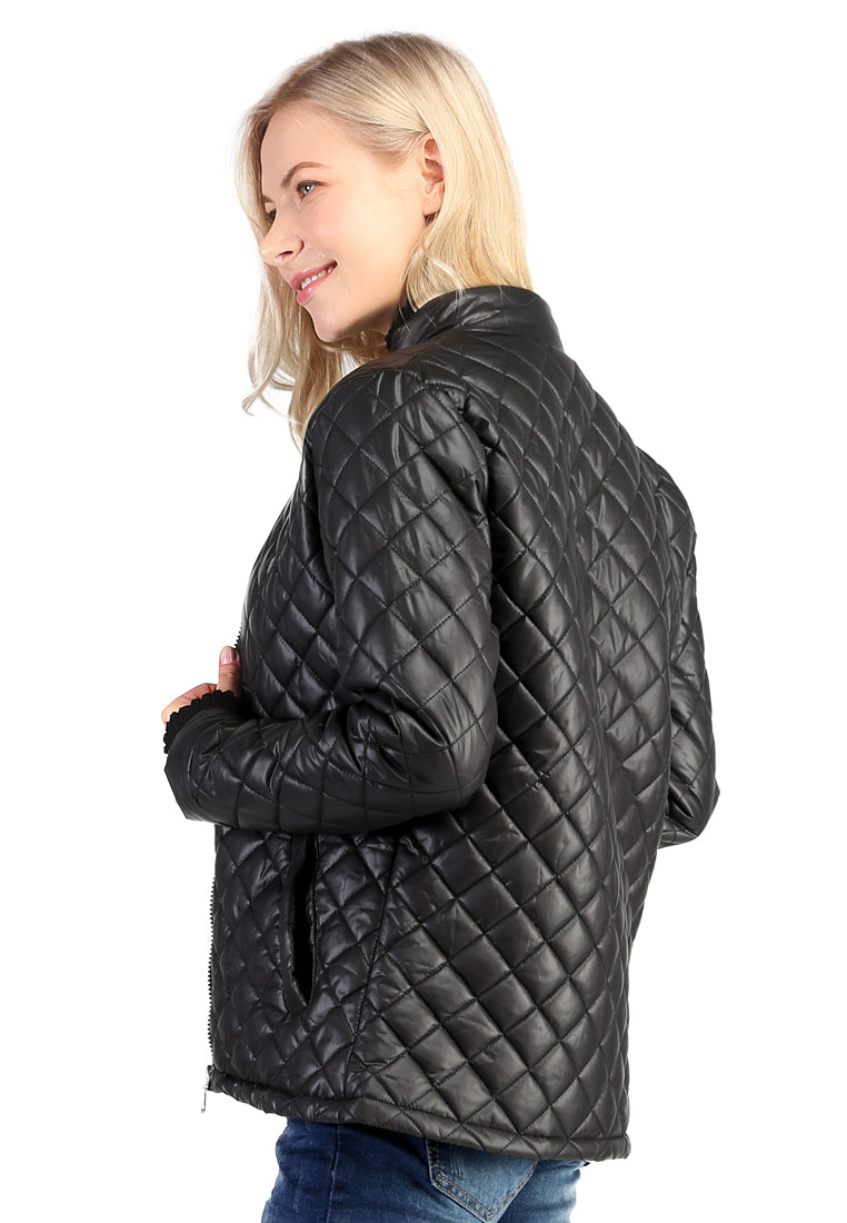 Black Puffer Jacket with Zip Closure