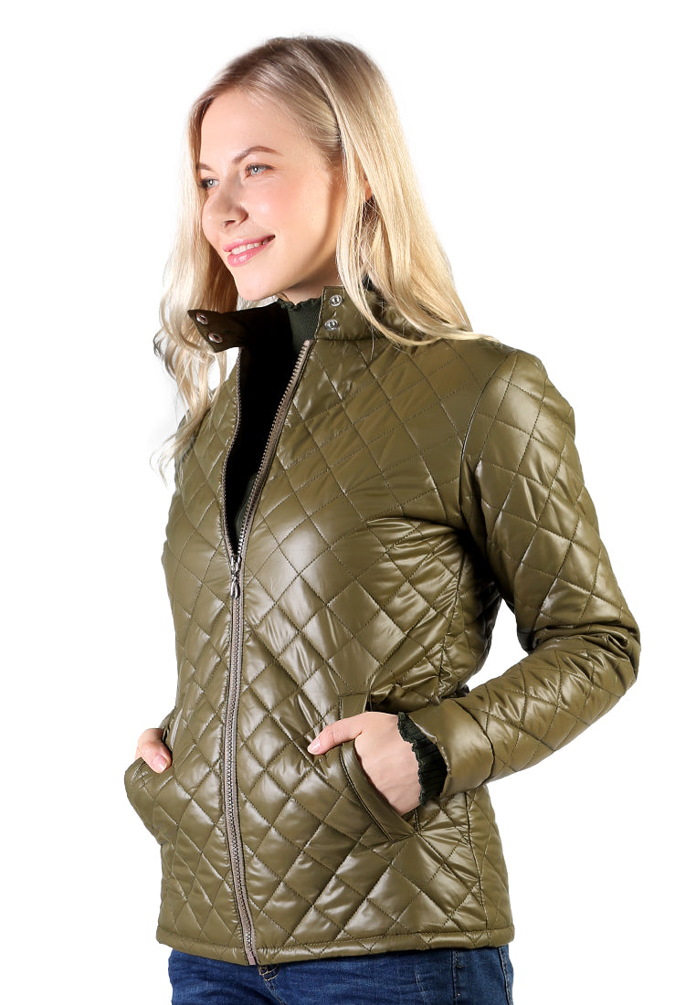 Green Puffer jacket With Zip Closure