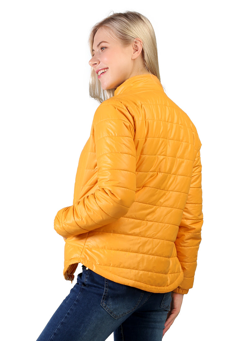 Yellow Puffer Jacket With Zipper Closure