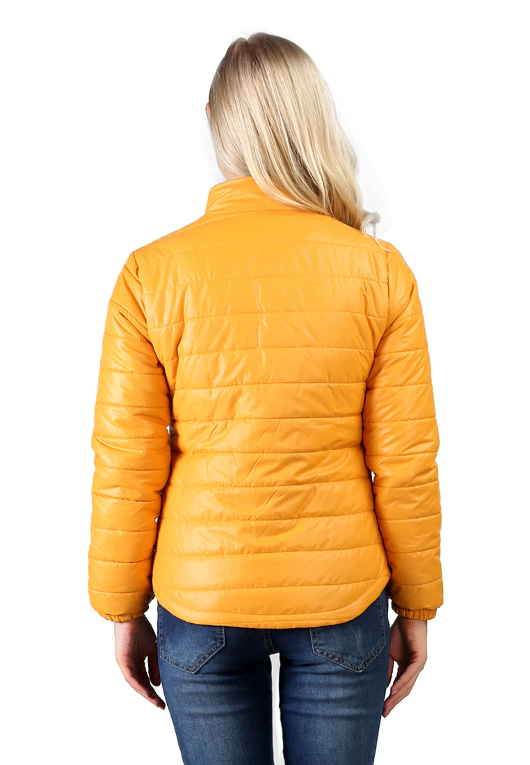 Yellow Puffer Jacket With Zipper Closure