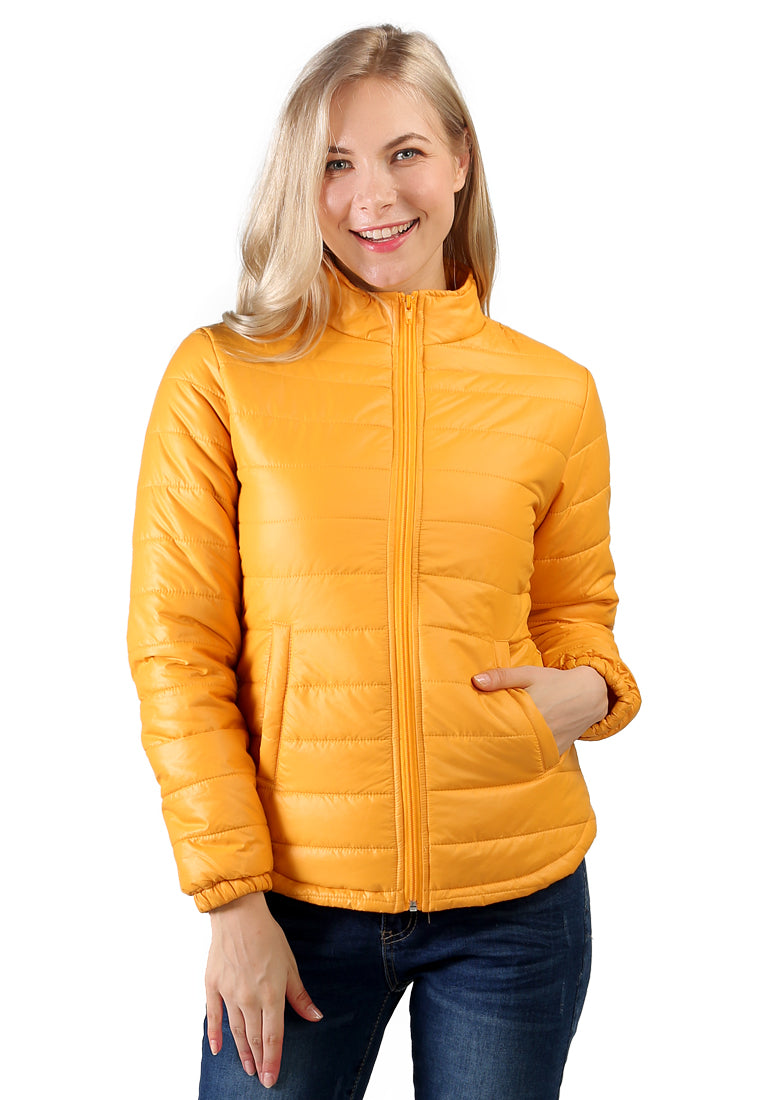Yellow Puffer Jacket With Zipper Closure