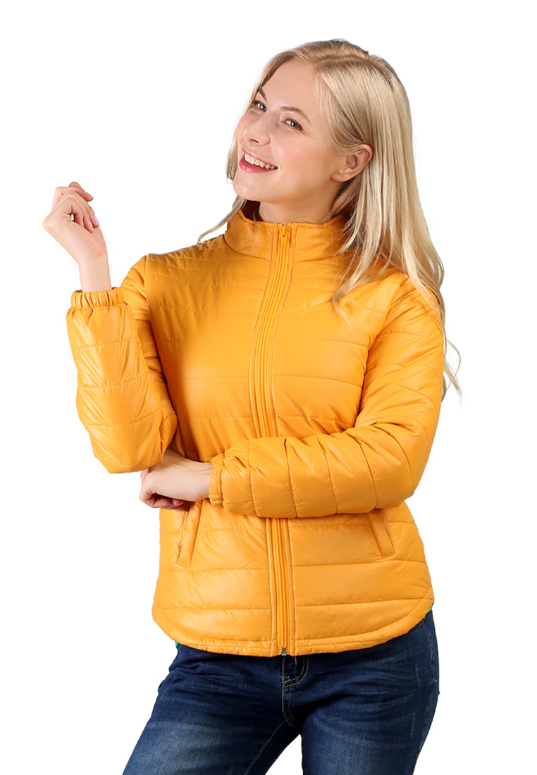 Yellow Puffer Jacket With Zipper Closure