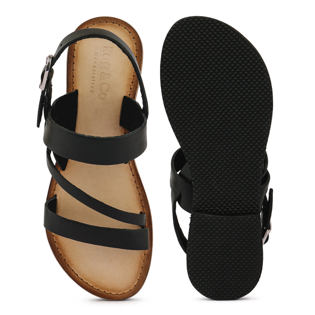 flat sandal with ankle strap#color_black