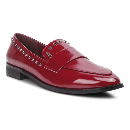 patent stud penny loafers#color_burgundy