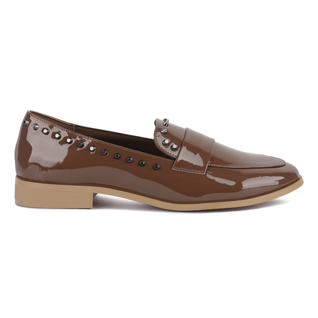 patent stud penny loafers#color_tan