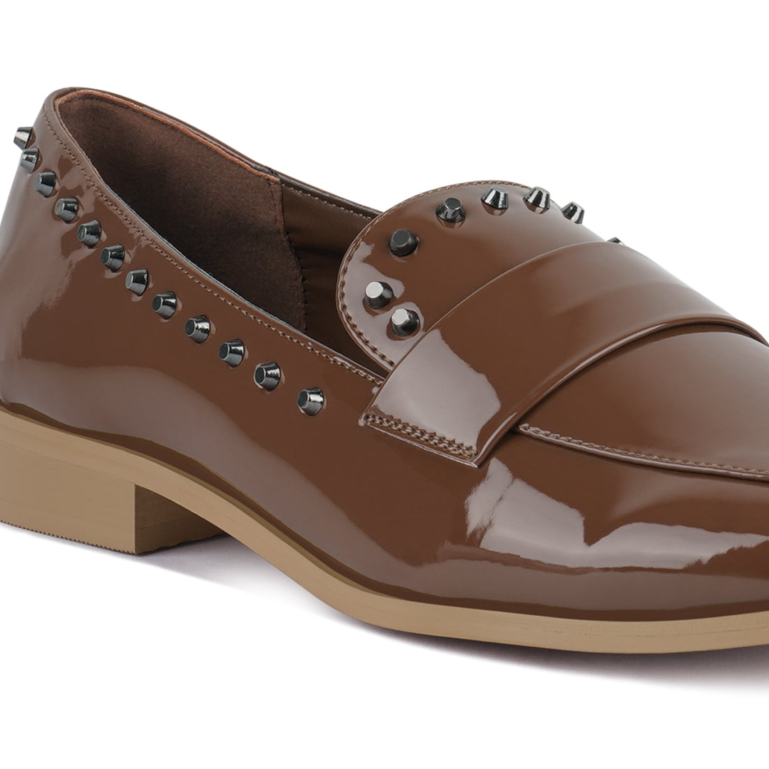 patent stud penny loafers#color_tan