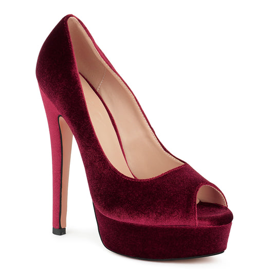 High Heel Peep Toe Stiletto In Burgundy