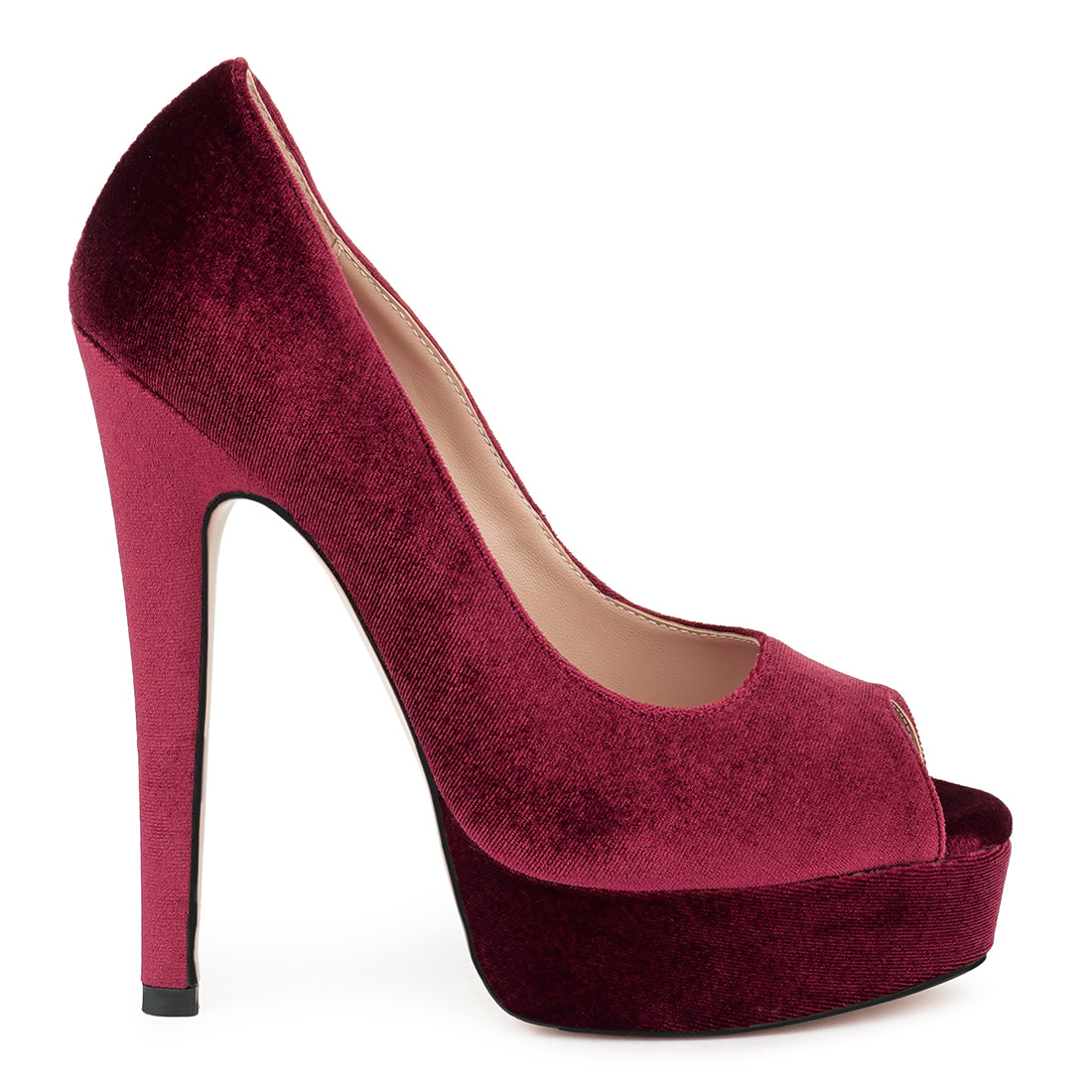 High Heel Peep Toe Stiletto In Burgundy
