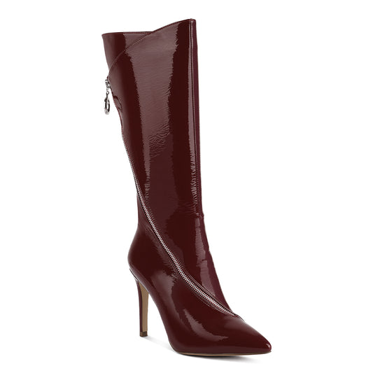 zip around calf boot#color_burgundy