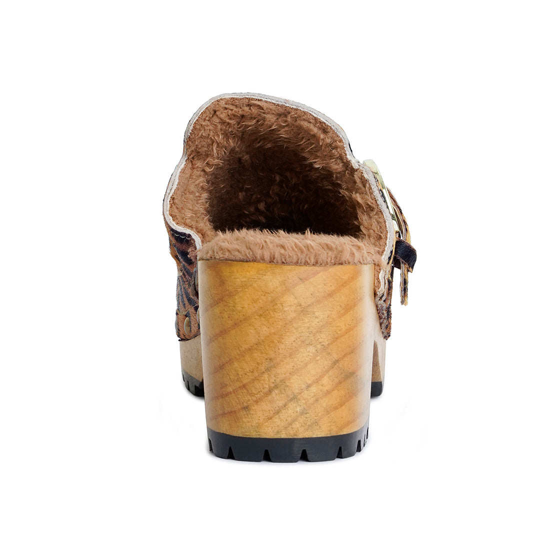 prunus leopard buckled suede round toe clogs#color_camel