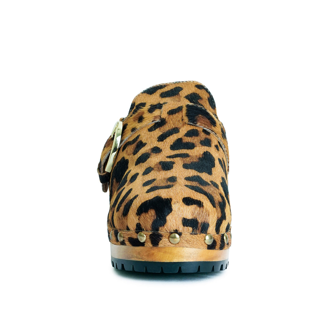 prunus leopard buckled suede round toe clogs#color_camel