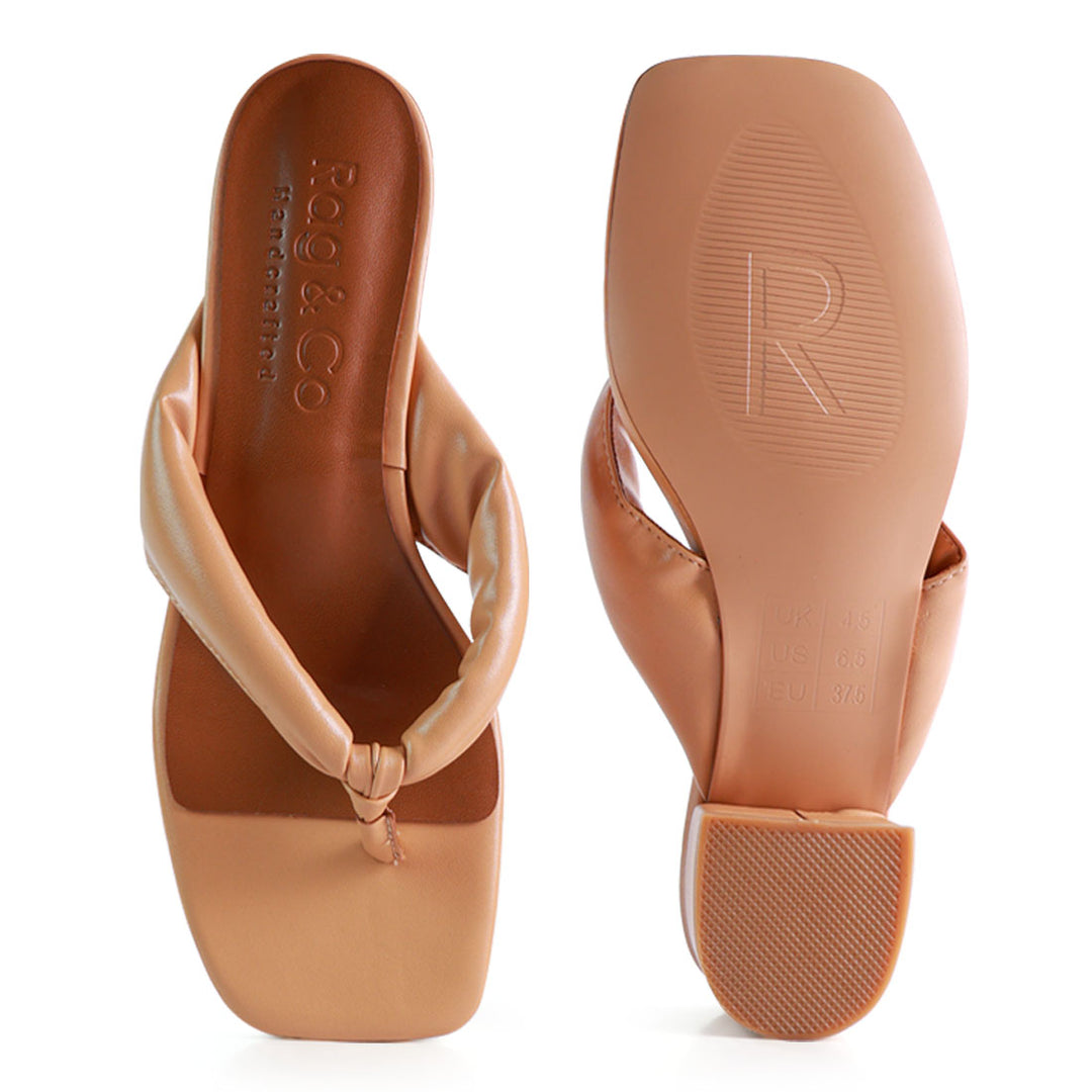 Beige Low Heel Thong Sandals