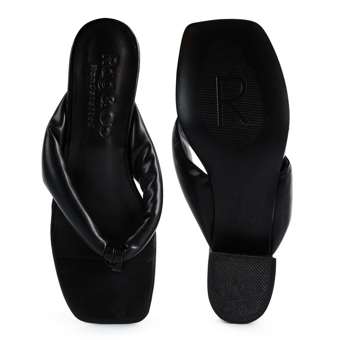 Black Low Heel Thong Sandals