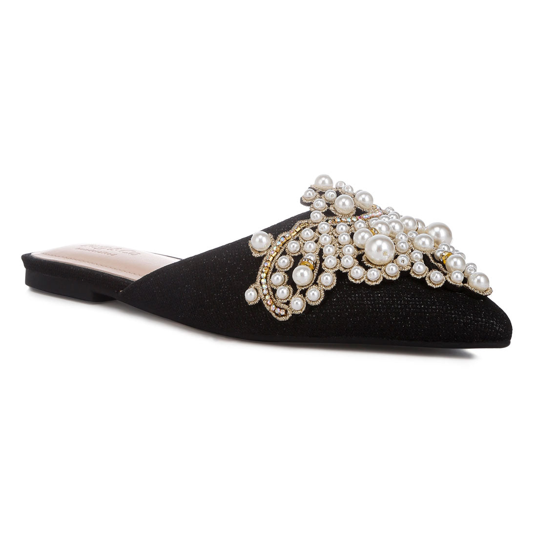 embellished delicate pearl mules#color_black