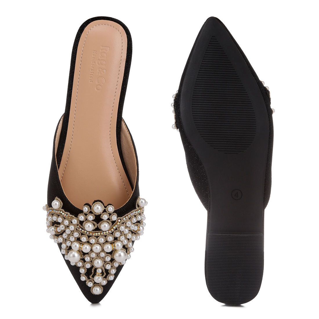 embellished delicate pearl mules#color_black