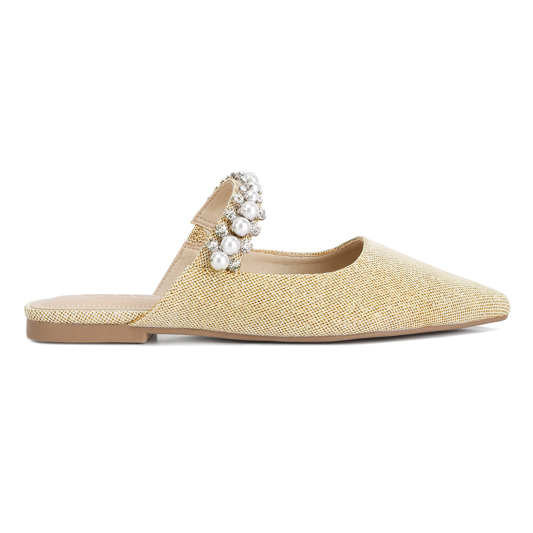 Mary Jane Cutout Embellished Mules In Beige
