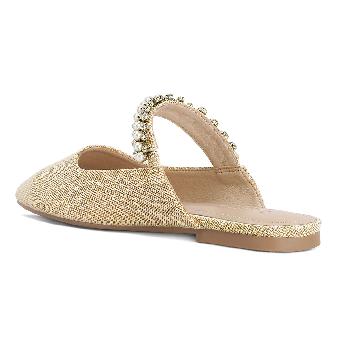 Mary Jane Cutout Embellished Mules In Beige