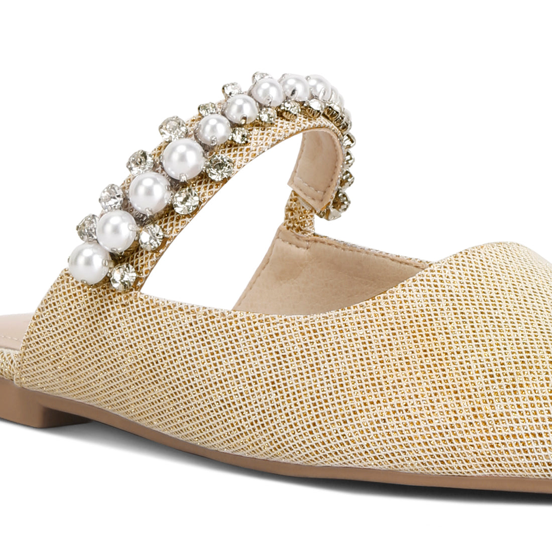 Mary Jane Cutout Embellished Mules In Beige