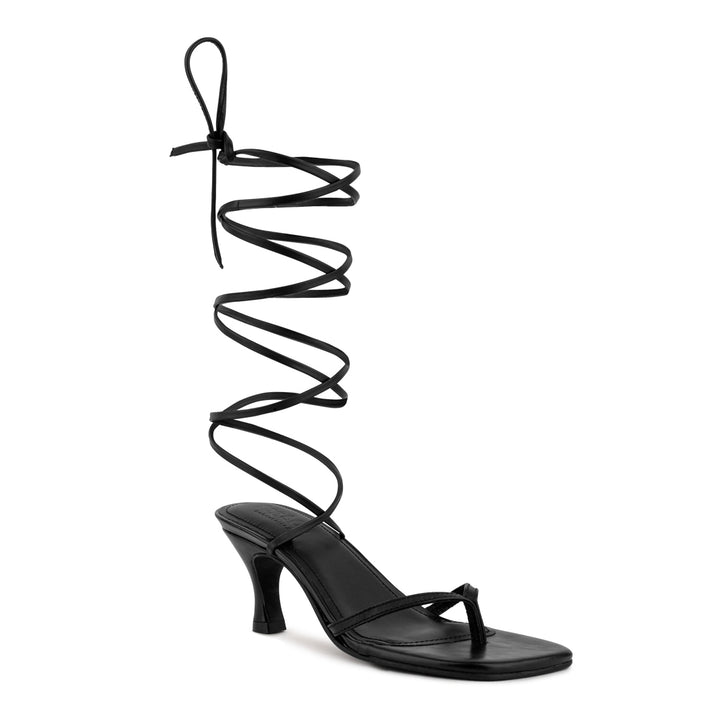 Black Kitten Heel Lace Up Sandal